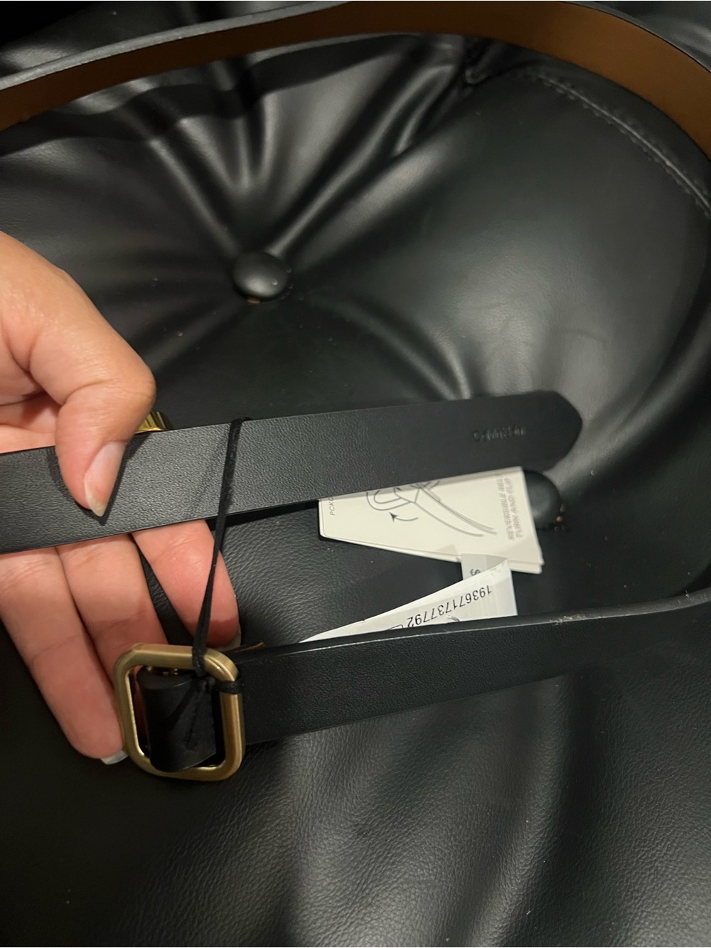 Calvin Klein Black Leather Belt with Antique Gold Buckle double sided